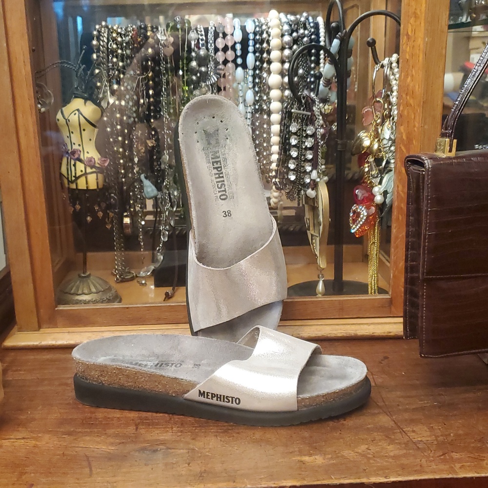 Mephisto Hanik Women's Silver Slide Comfort Sandals EU Size 38 US Size 7.5